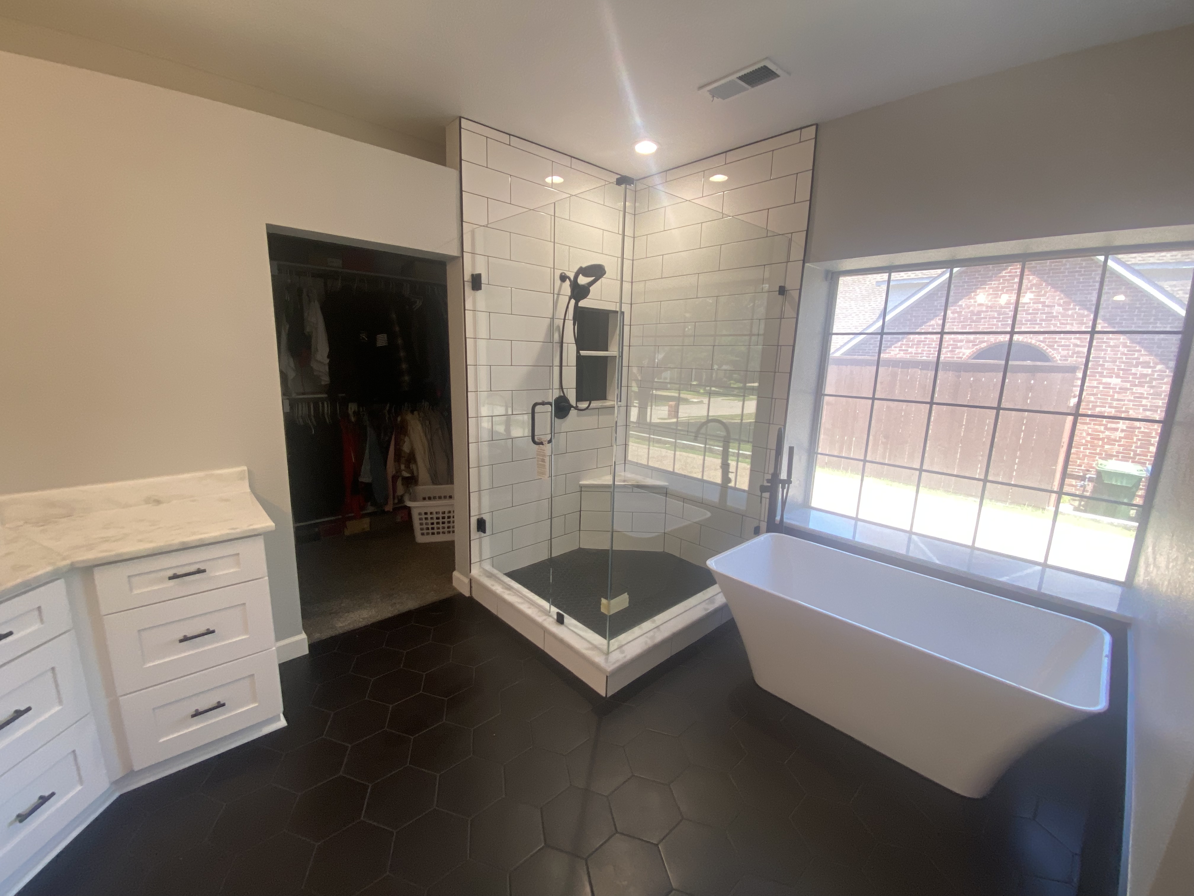Completed bathroom and shower remodeling project in Flower Mound, Texas by Redcrest Construction