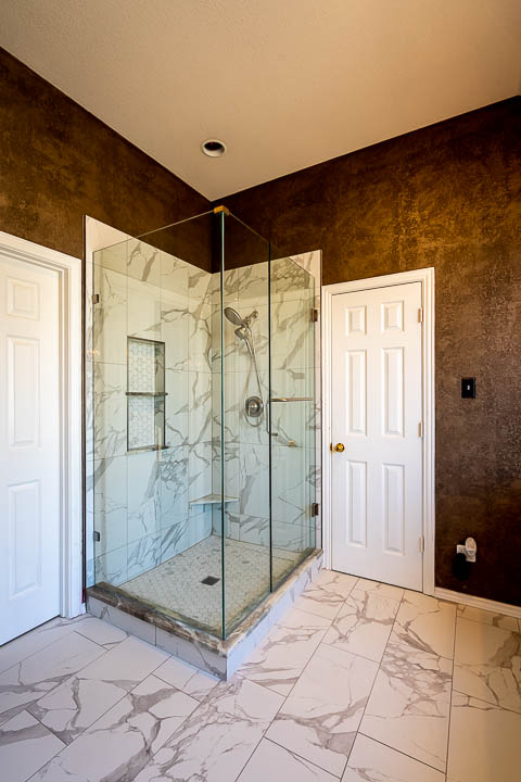Completed shower remodeling project in Lewisville, Texas by Redcrest Construction