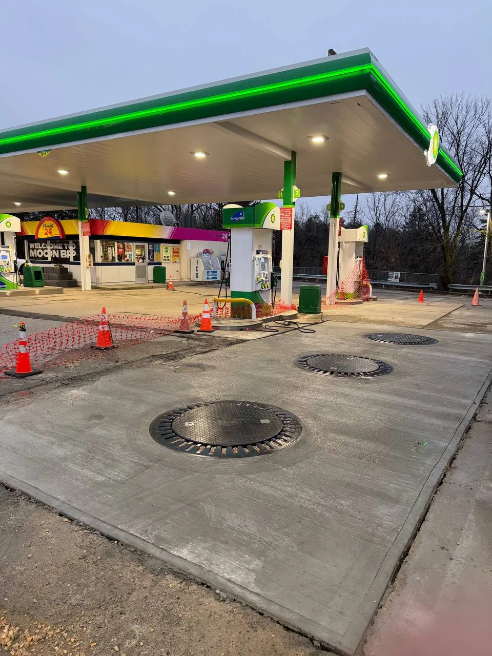 Commercial concrete work at a gas station