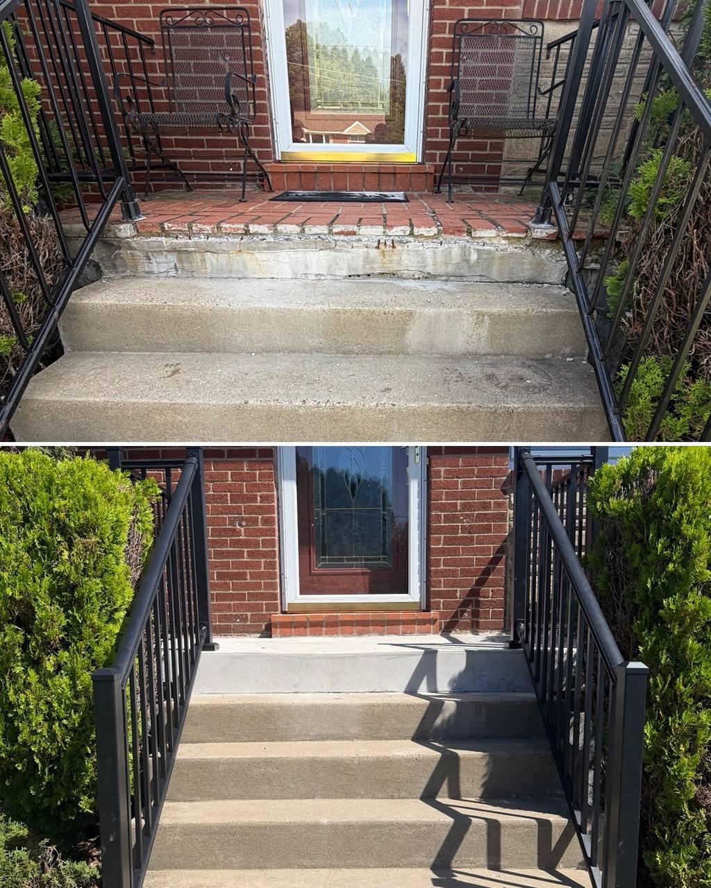 New deck built from the ground up with gray decking and white railings.