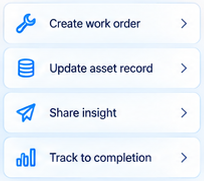 Create work orders, update asset records, share insights and track completion