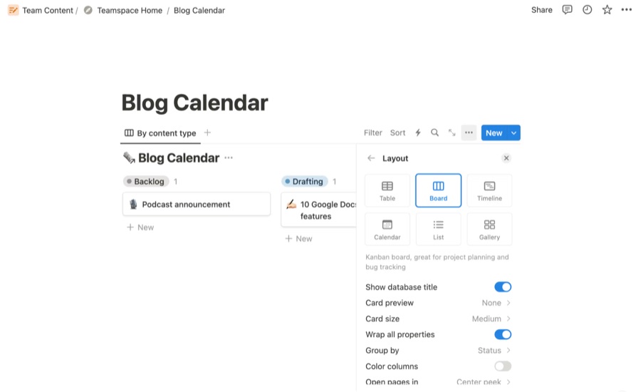 Clase de calendario de contenido