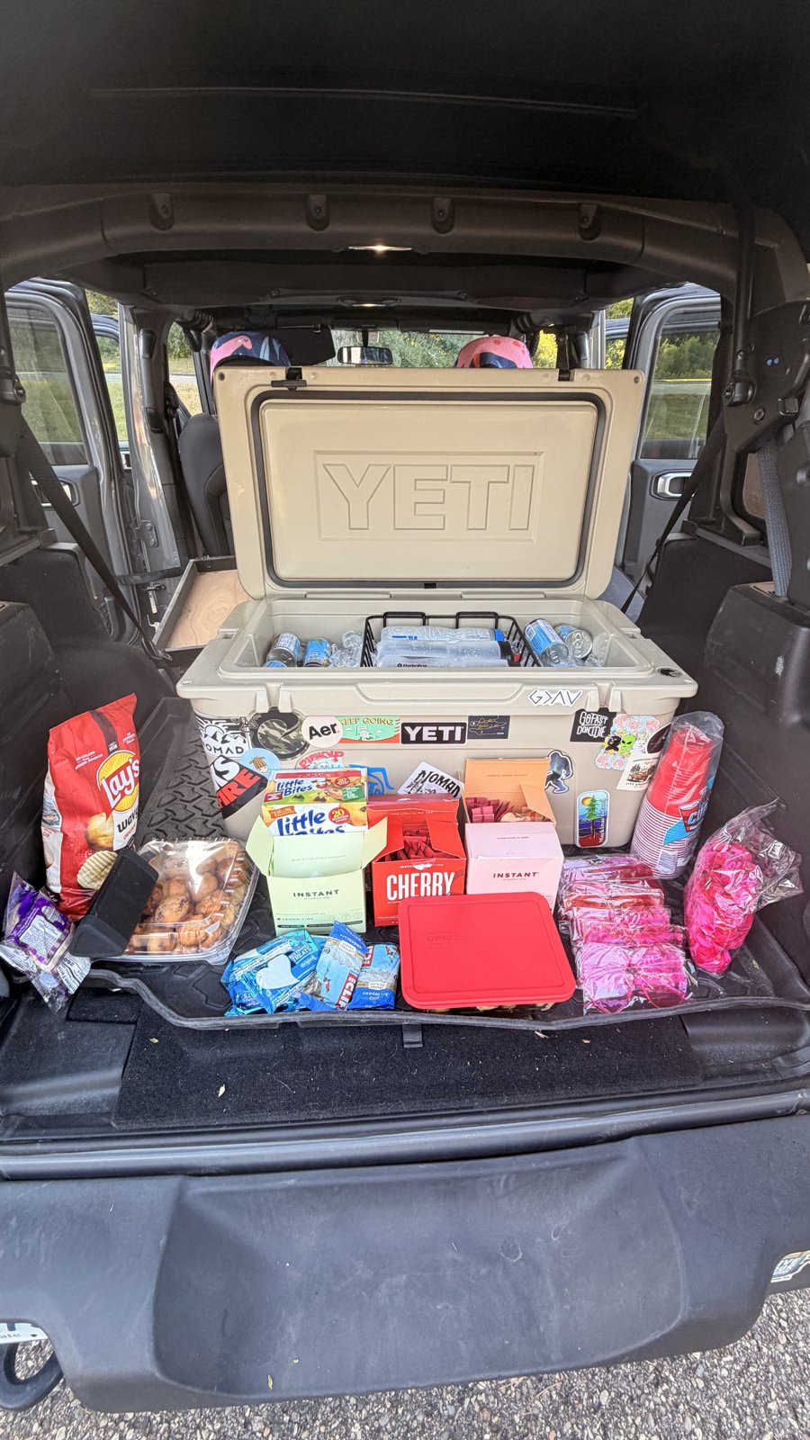 Cooler and snacks set out for the gang after the ride