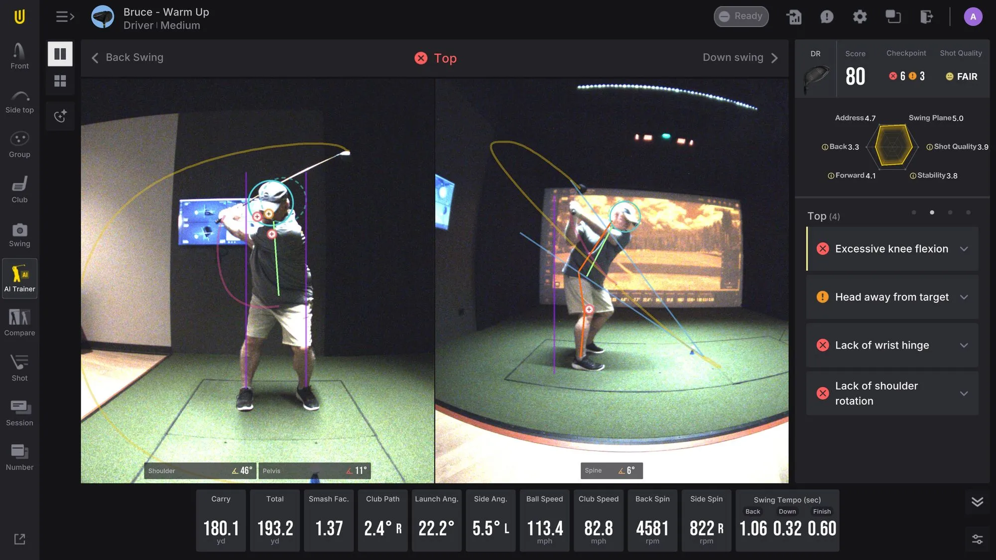 AI swing trainer breaking down backswing form and shot quality at The PAR Club