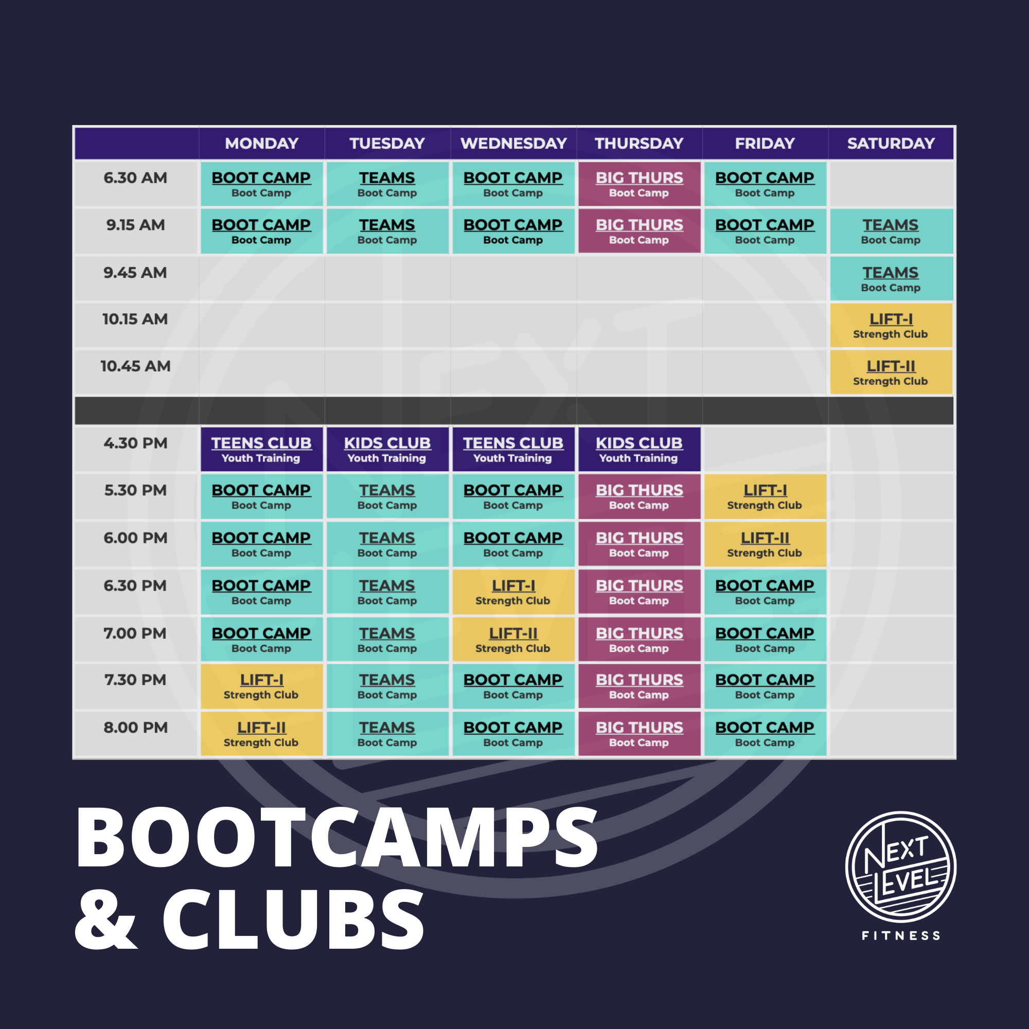 Group Training Timetable - Next Level Fitness Rotherham