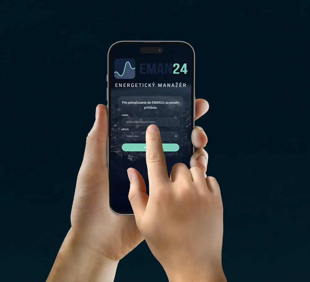 Přihlašovací obrazovka aplikace EMAN24 – Energetický manažer na mobilním telefonu