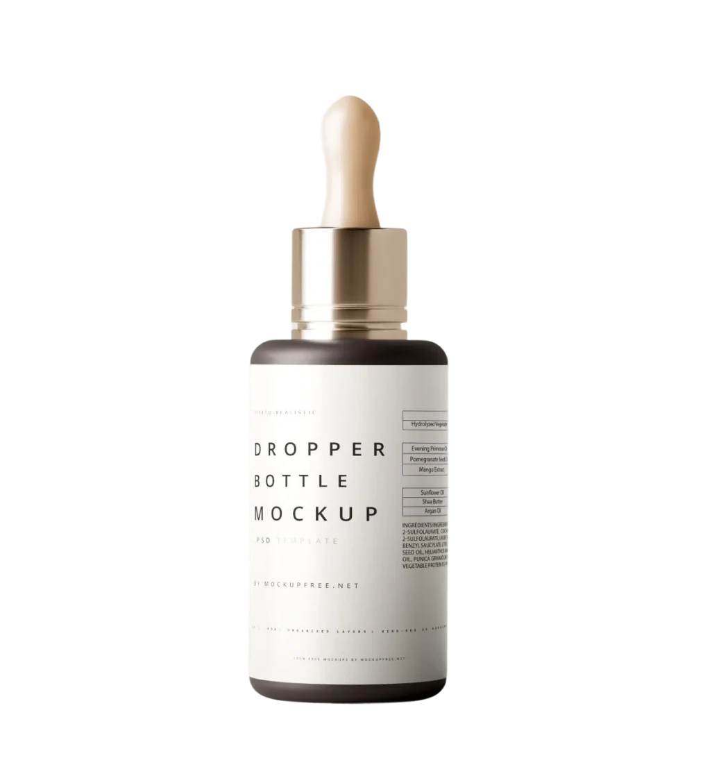 Matte black dropper bottle with a taupe label reading 'Bottle Duo' on a matching taupe background.