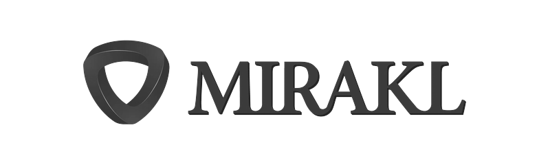 Mirakl logo with a gray triangular shield-like icon to the left of the uppercase text 'MIRAKL' on a black background.