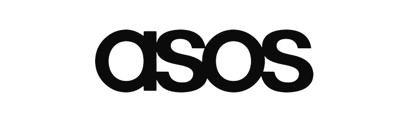 The ASOS brand logo in black lowercase letters against a black background.