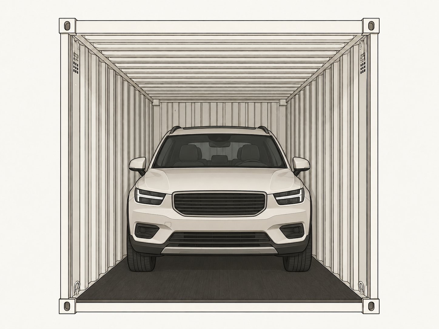 Illustration of a car stored inside a storage container