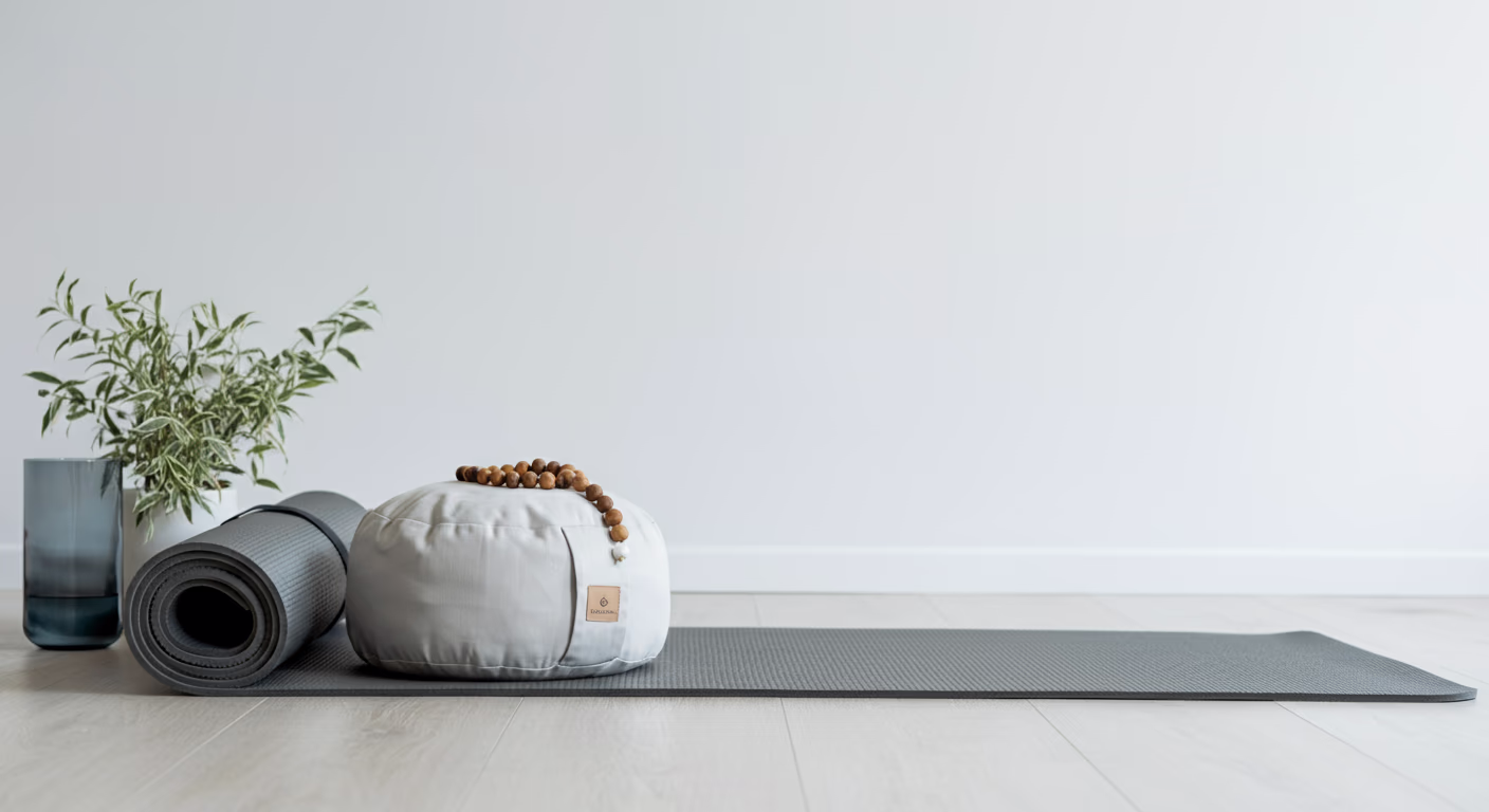 [background] background image of yoga mat and meditation tools (for a yoga studio)