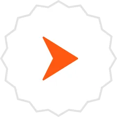Orange right-pointing arrow inside a white starburst shape.