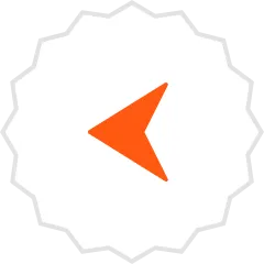 Orange left-pointing arrow icon inside a white starburst shape.