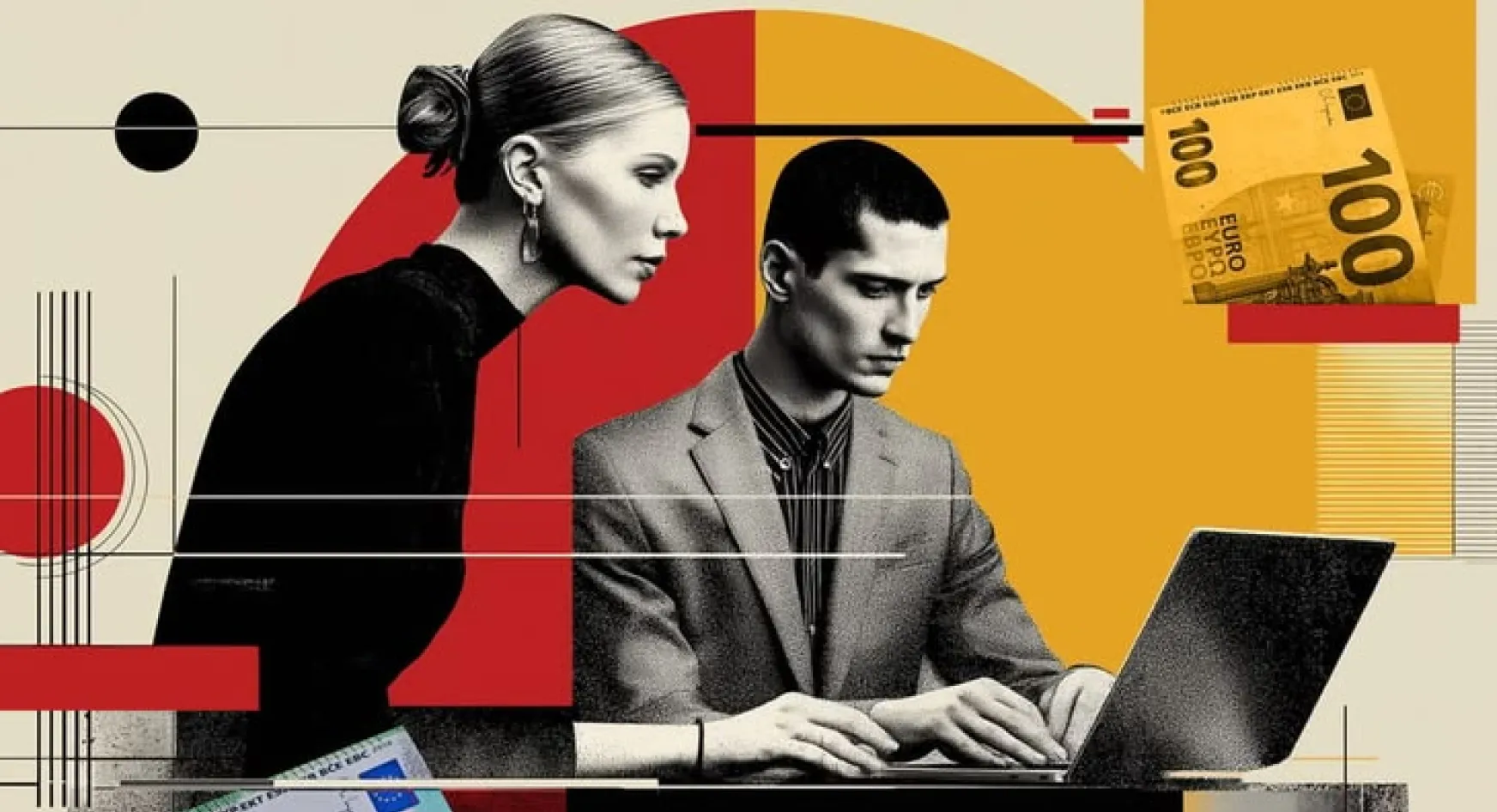 Two colleagues reviewing a website design together on a laptop