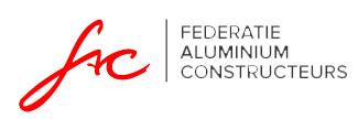 Logo featuring red cursive letters 'fac' beside a vertical dividing line, with the text 'FEDERATIE ALUMINIUM CONSTRUCTEURS' in uppercase to the right.
