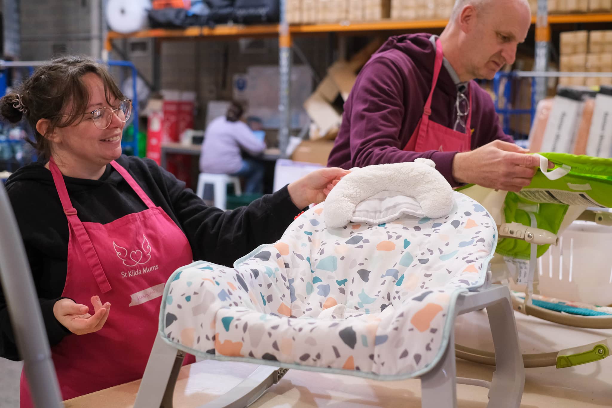 Colleagues volunteer to clean and sort donated goods