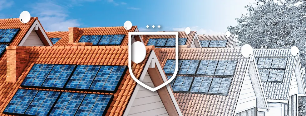 Rooftops with solar panels for generating green power.