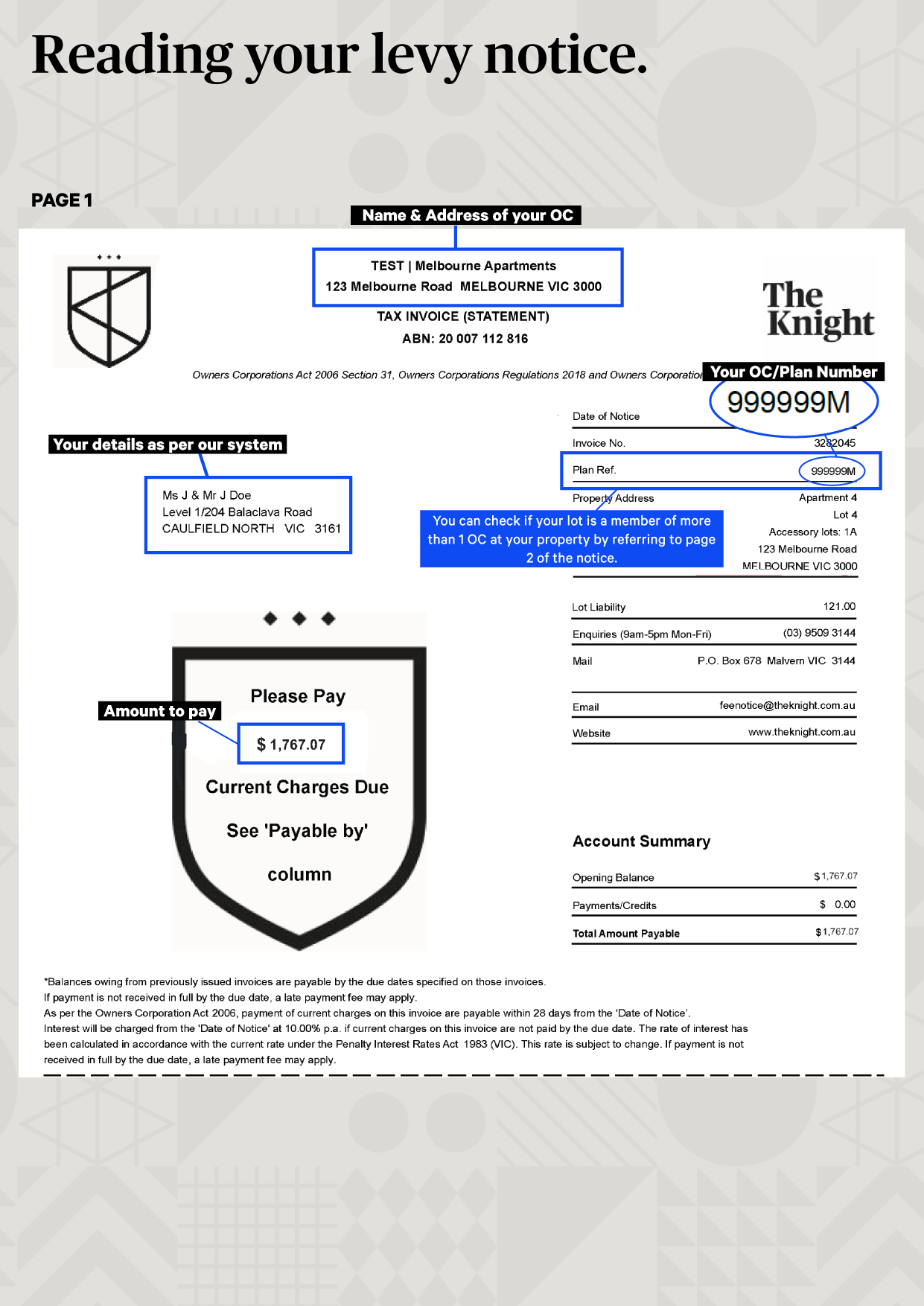 Reading your levy notice, page 1