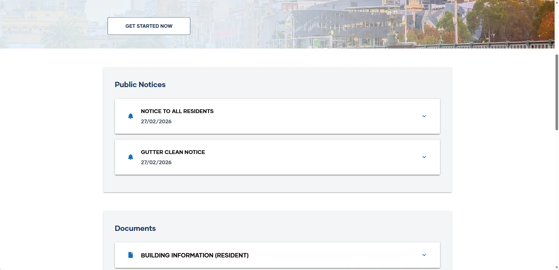 The documents section of the My Property landing page, available to anyone with the plan number