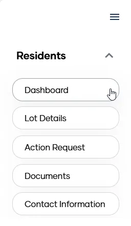 The My Property profile menu opened from the display name in the top right corner