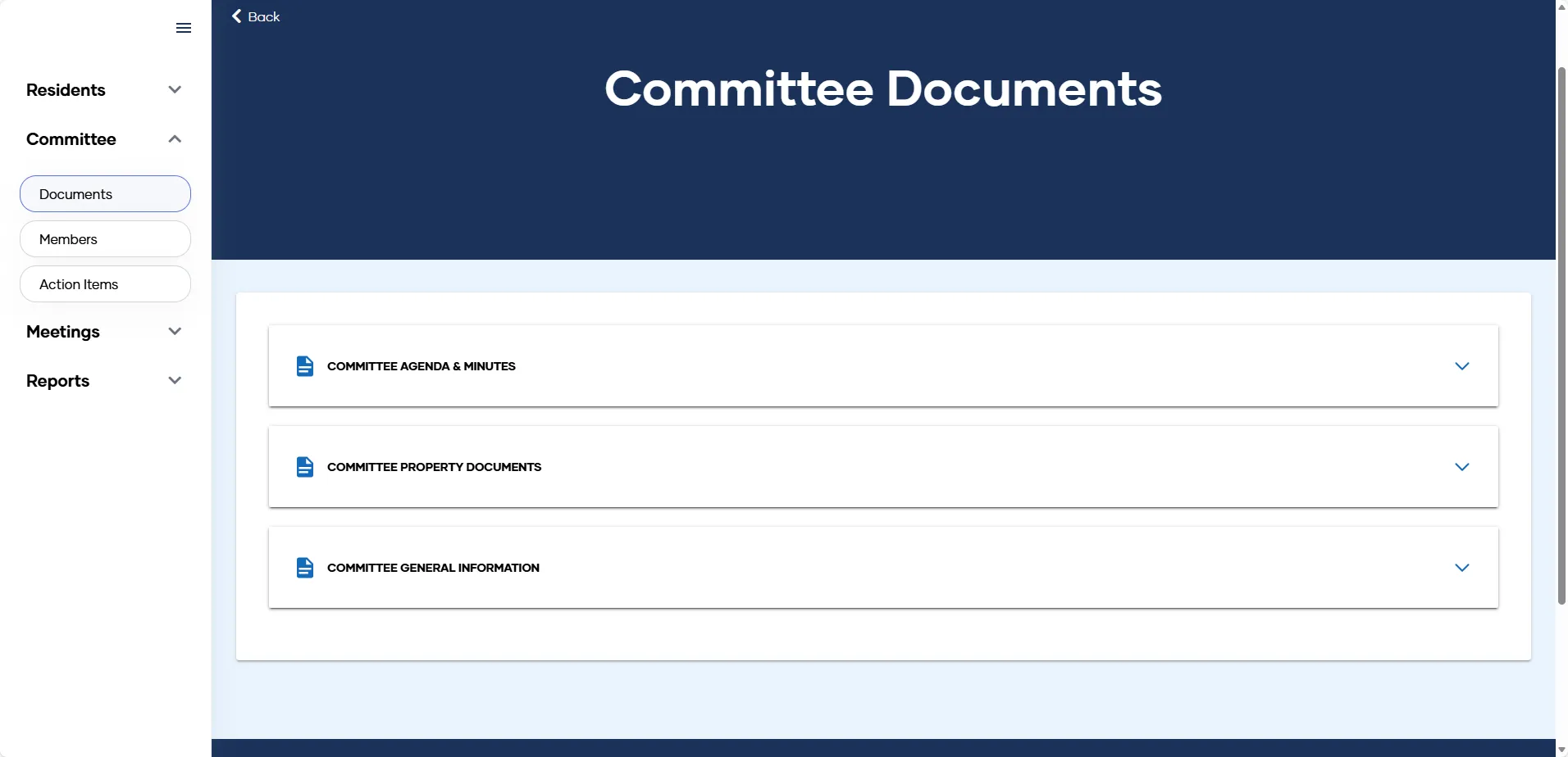 The Committee Documents screen in My Property