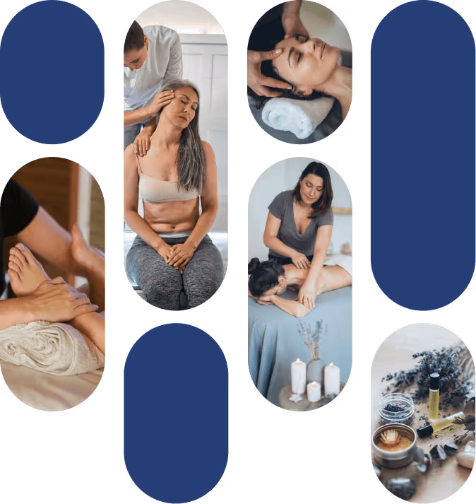 Collage de séances de massothérapie et de soins corporels au centre Master-Kiné