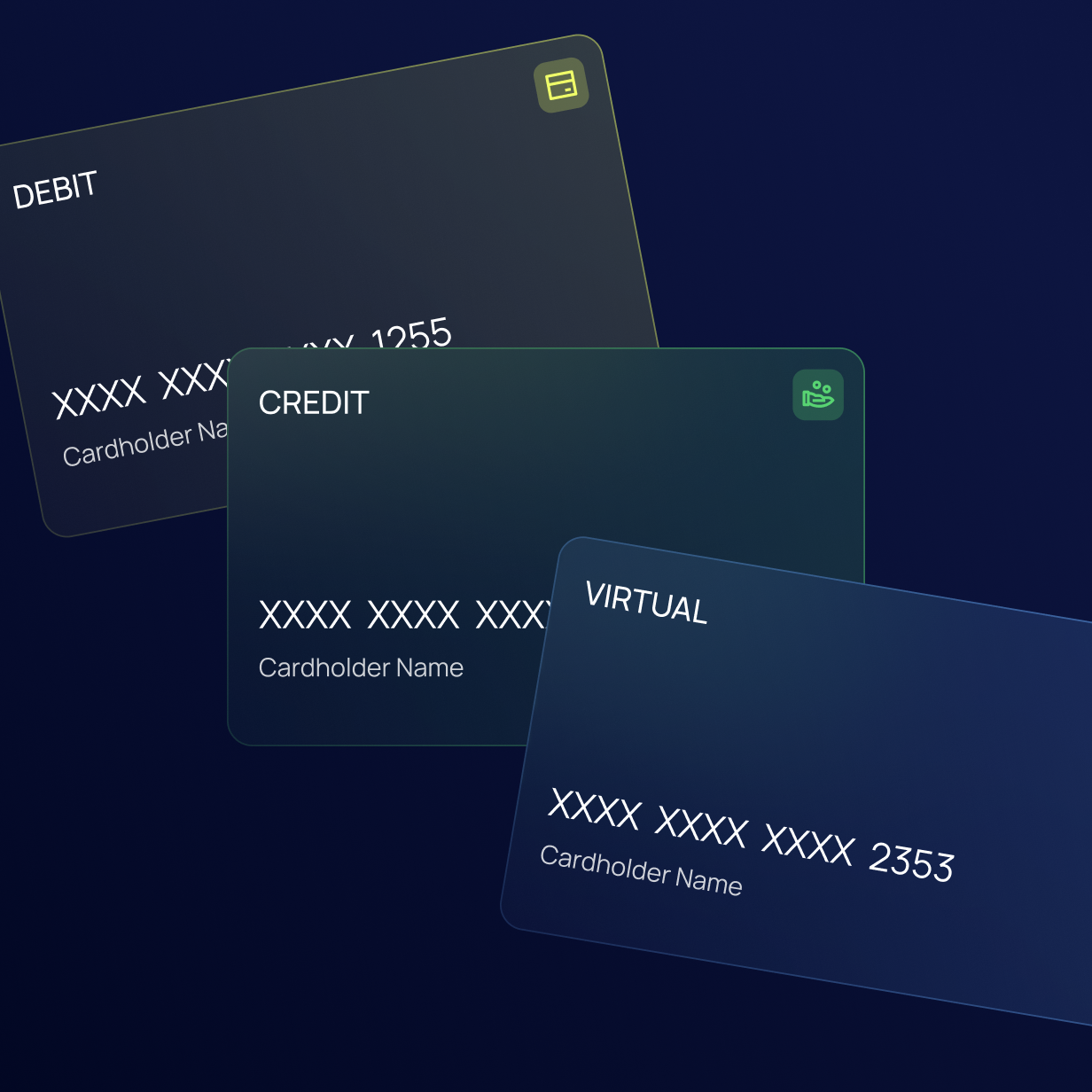 Illustration of Cards capabilities: credit, debit, and prepaid programs, instant issuance, BNPL, and multi-currency processing