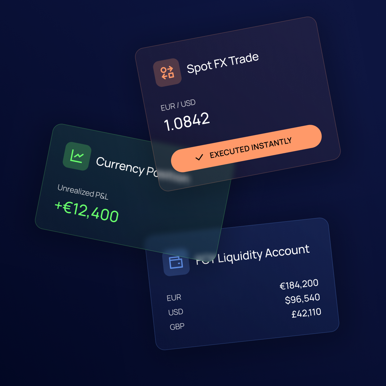 Illustration of Forex Services capabilities: spot and forward trading, location-based rates, balance sheet management, and FCY earnings