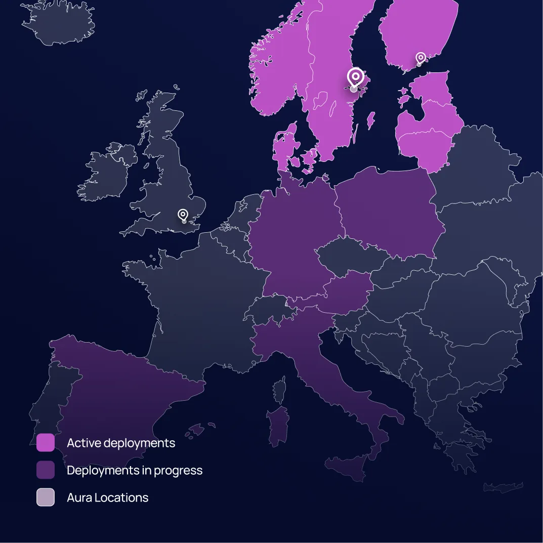 A map of Europe with active and in-progress deployments