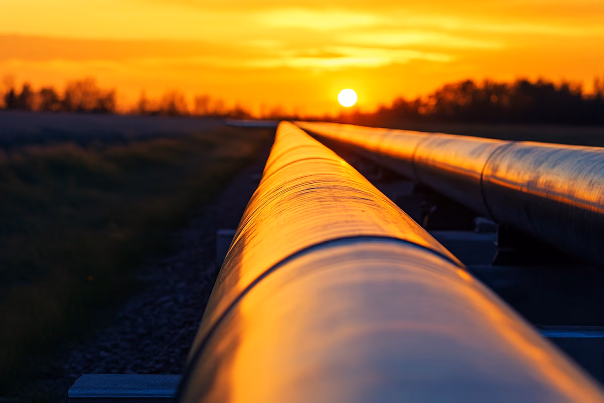 Natural gas pipeline at sunset
