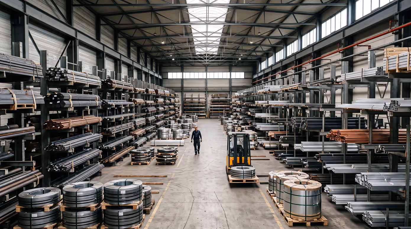 Metals stored in a large warehouse