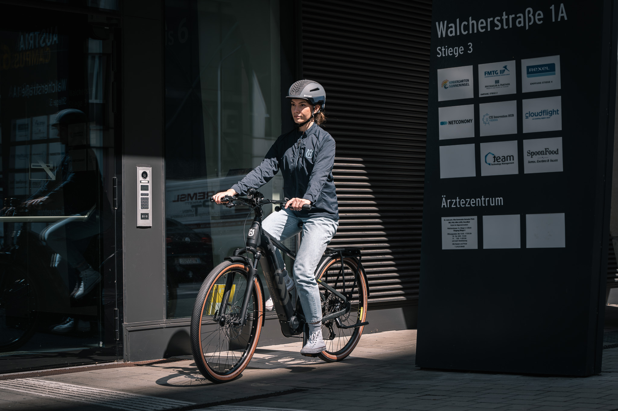 Cyclist photographed during an urban brand campaign