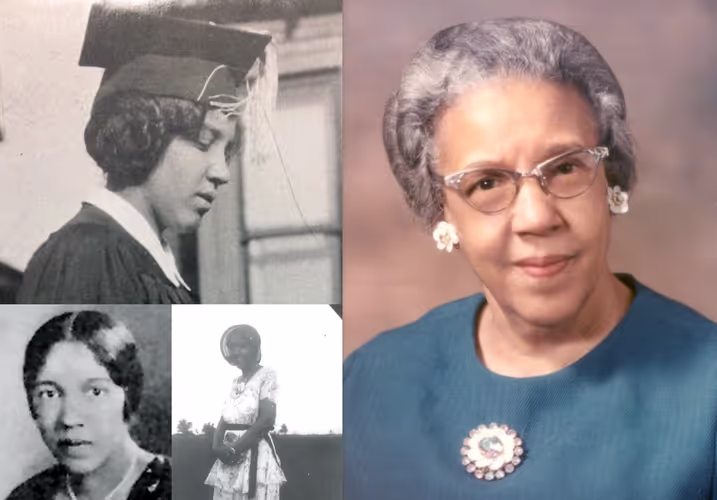 Collage of Dr. Ruth Ella Moore, an African American microbiologist, showing her at different stages of her life