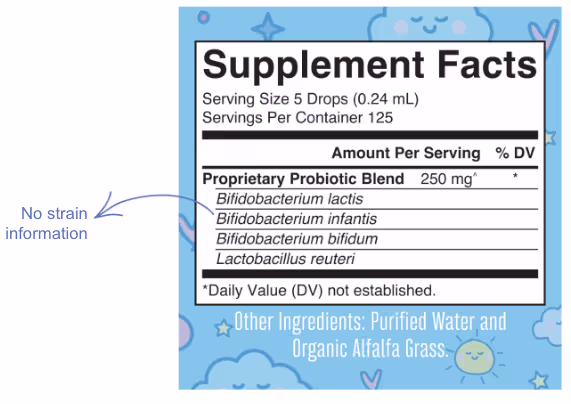 Example of a nutrition label that doesn't include strain information