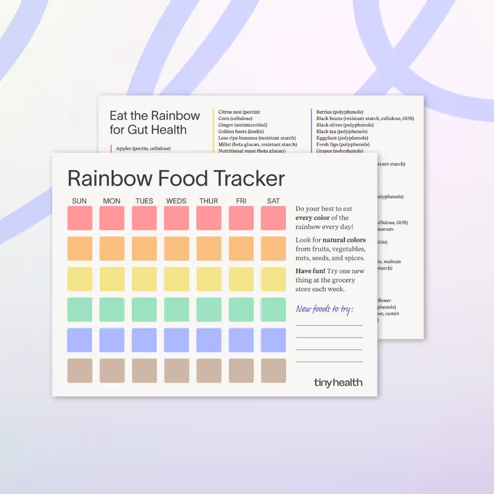 Tiny Health Rainbow Food Tracker chart for families and gut healthy foods list