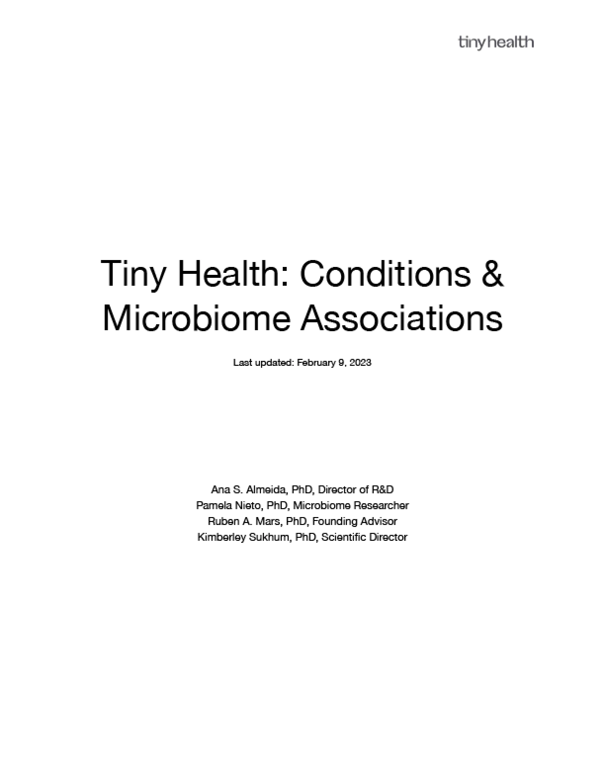Tiny Health : Conditions & Microbiome associations Whitepaper Preview Page