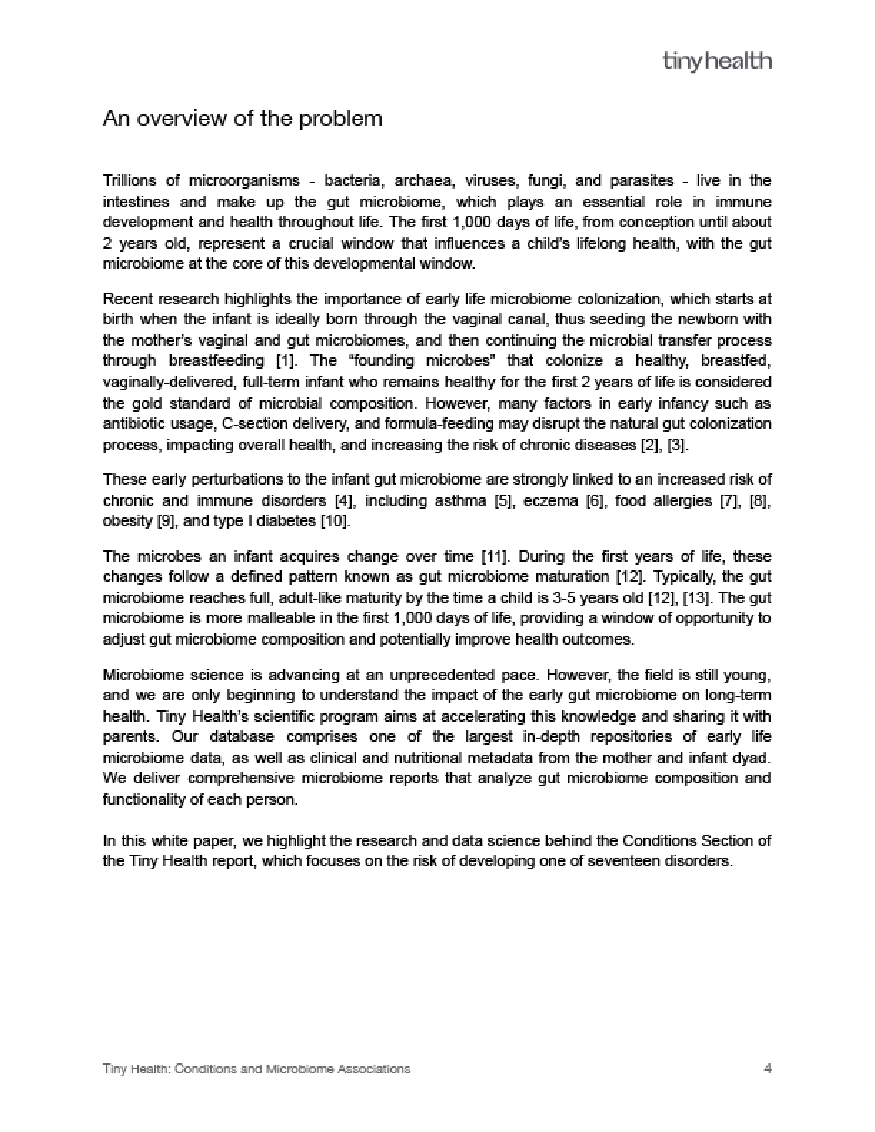Tiny Health : Conditions & Microbiome associations Whitepaper Preview Page