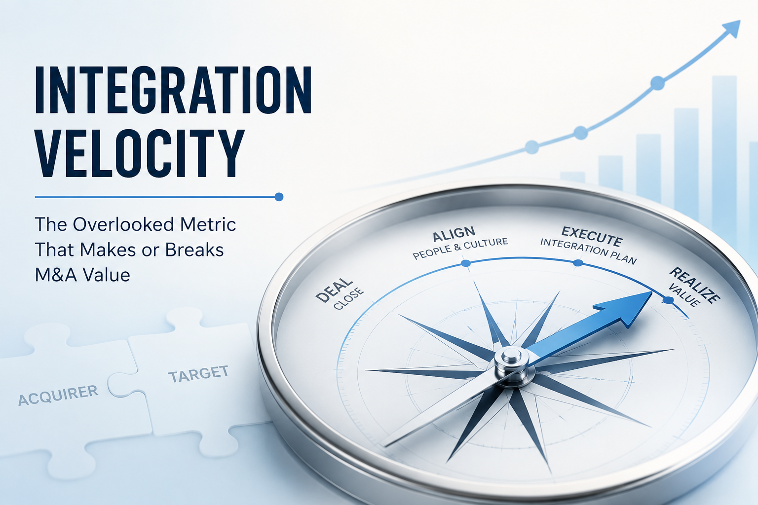 Mergers and acquisitions integration timeline showing value capture, execution speed, and operating milestones.