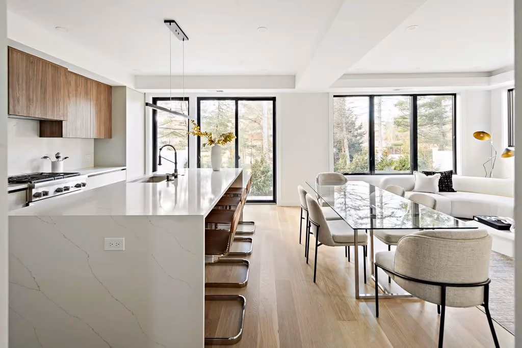 Elegant Contemporary White & Wood Kitchen in Newton, MA