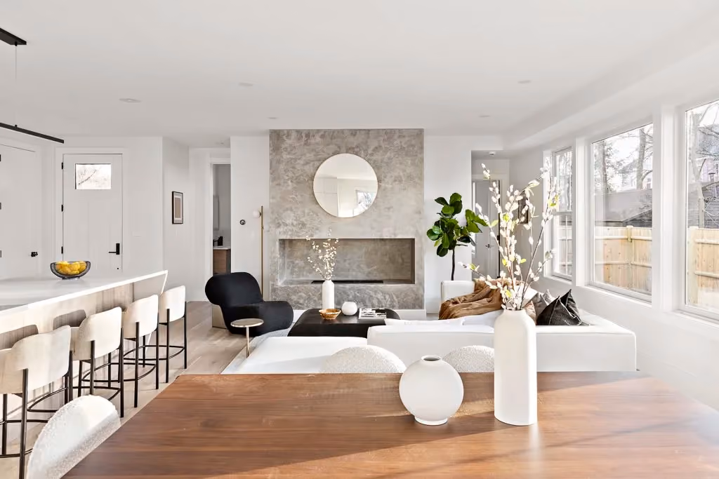 Gorgeous Wood Kitchen with Angled Waterfall Island in Newton, MA