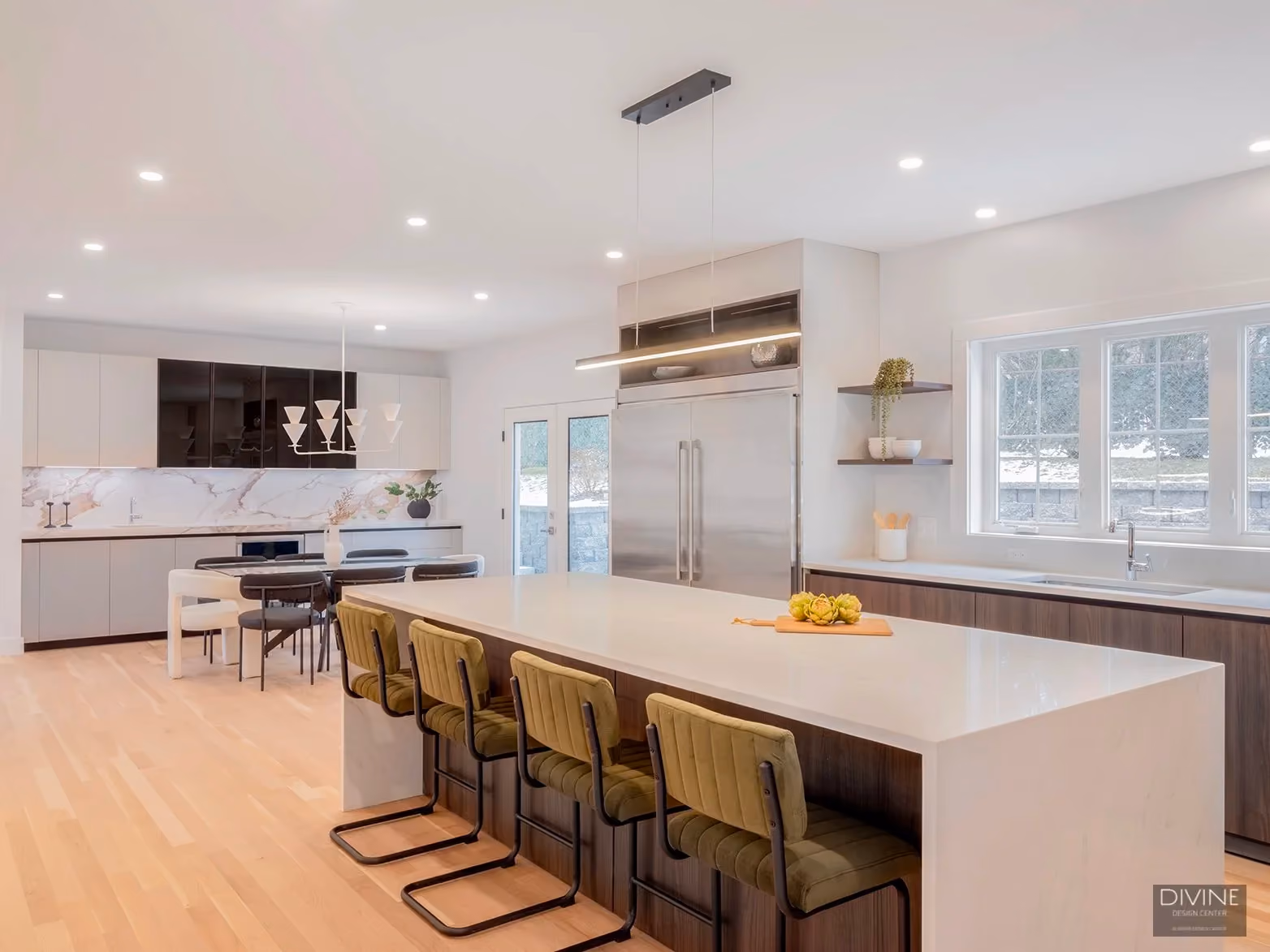 Modern White & Wood Kitchen and Wet Bar in Winchester, MA