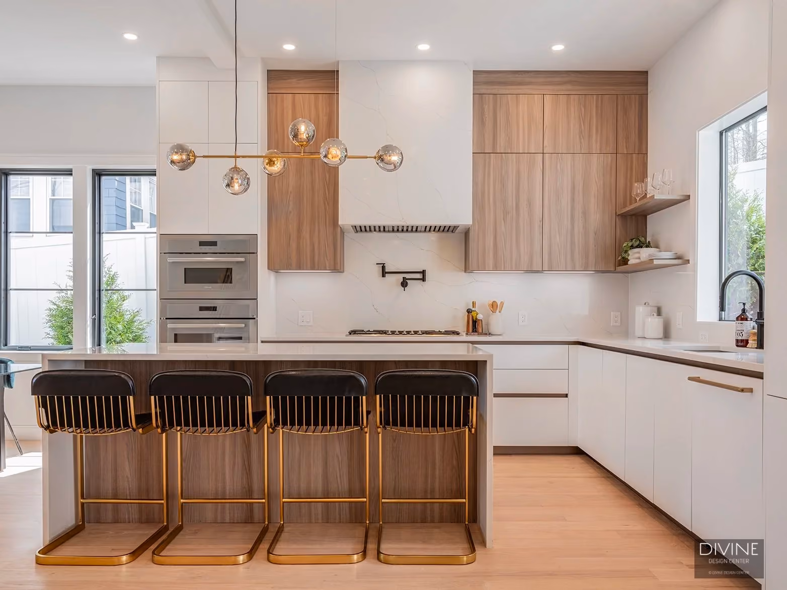 Warm & White Two-Tone Kitchen in Newton, MA
