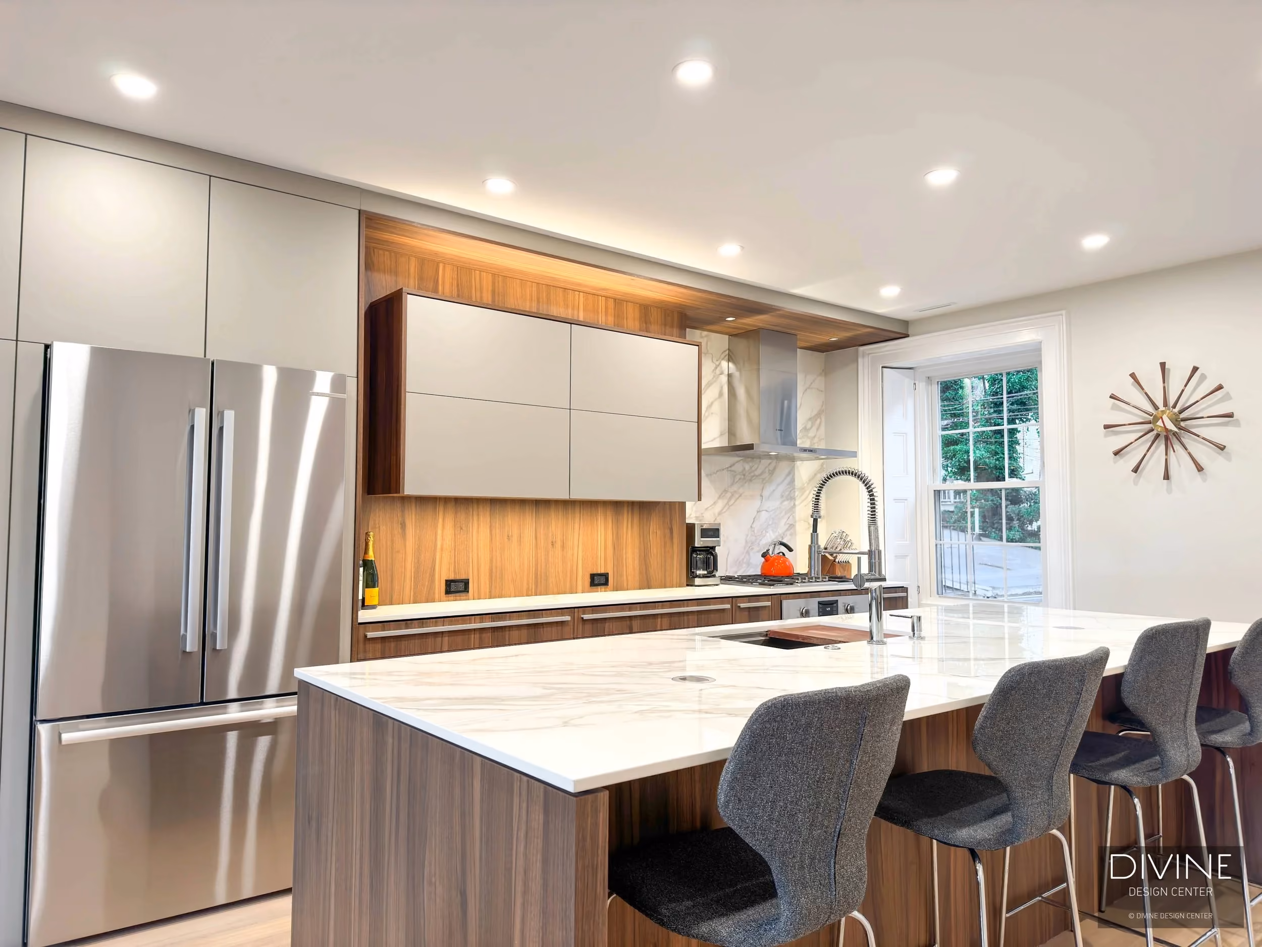 White & Wood Paneled Kitchen in Charlestown, MA