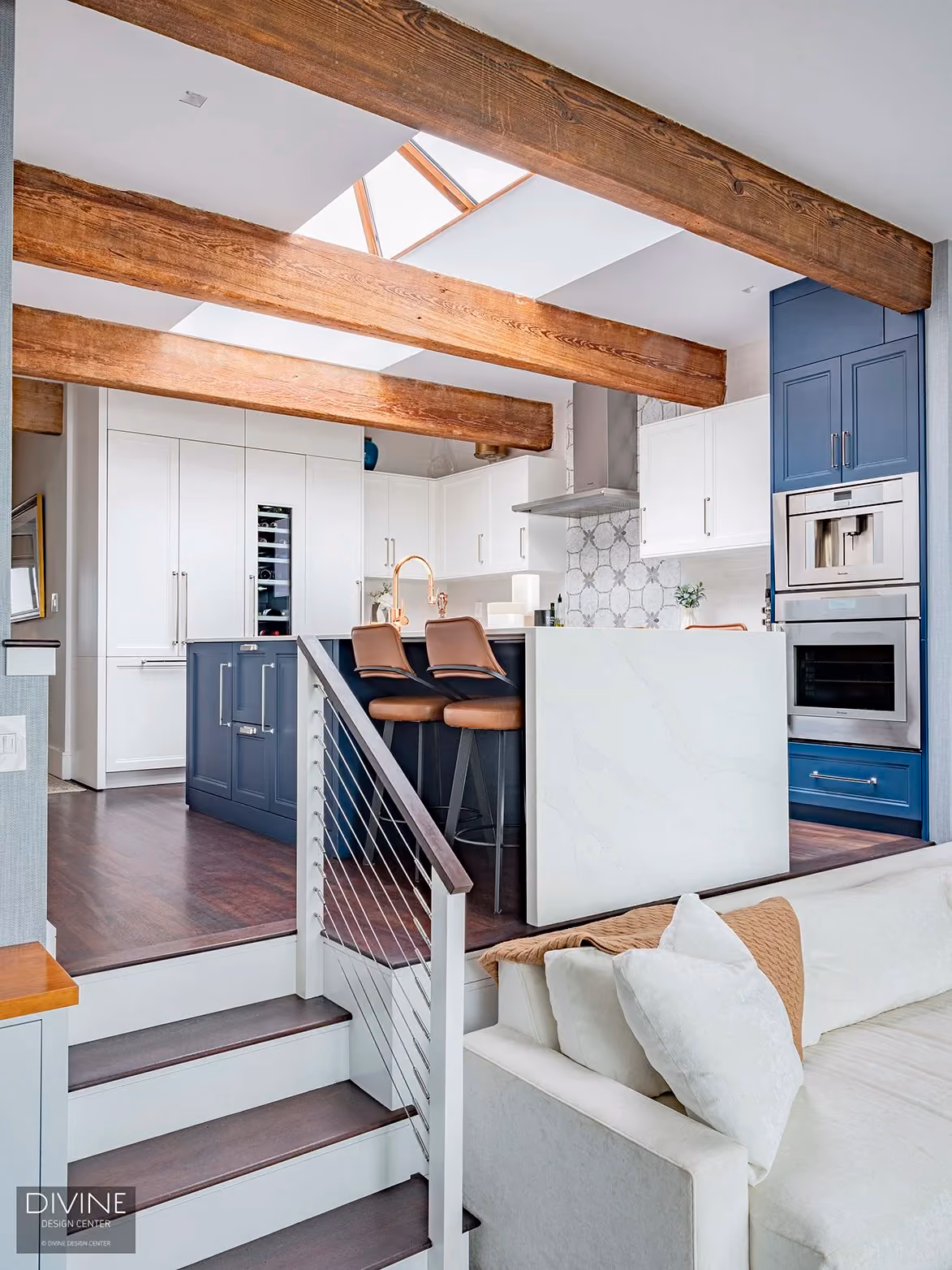 Boston Waterfront Transitional Kitchen with Blue Island