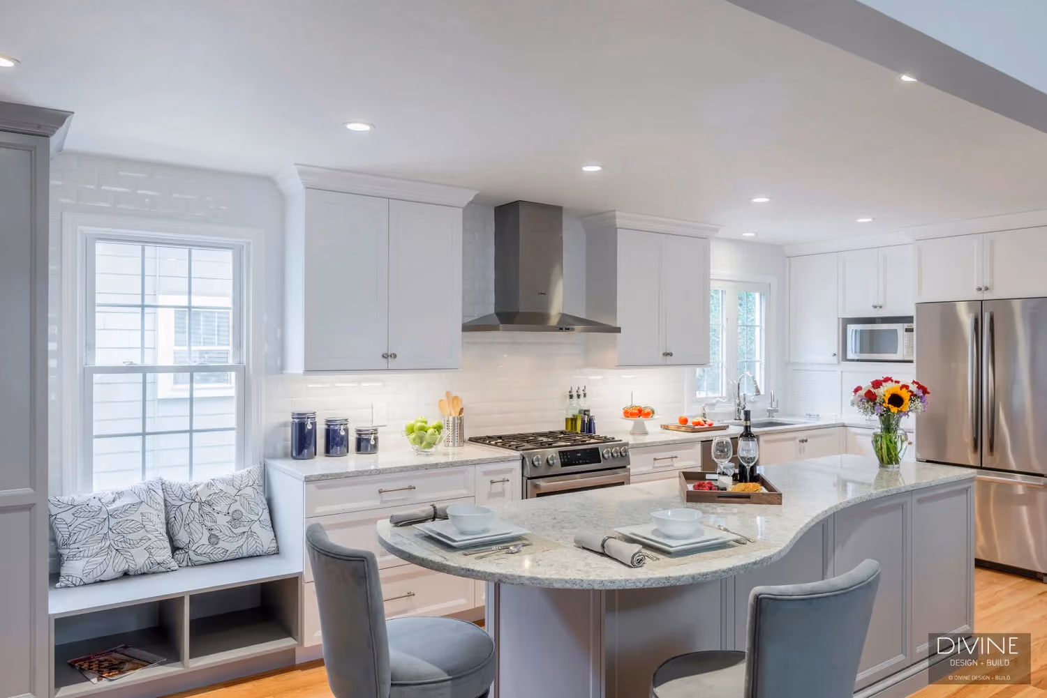 MetroWest Transitional Kitchen Grey Island, by Divine Design Center