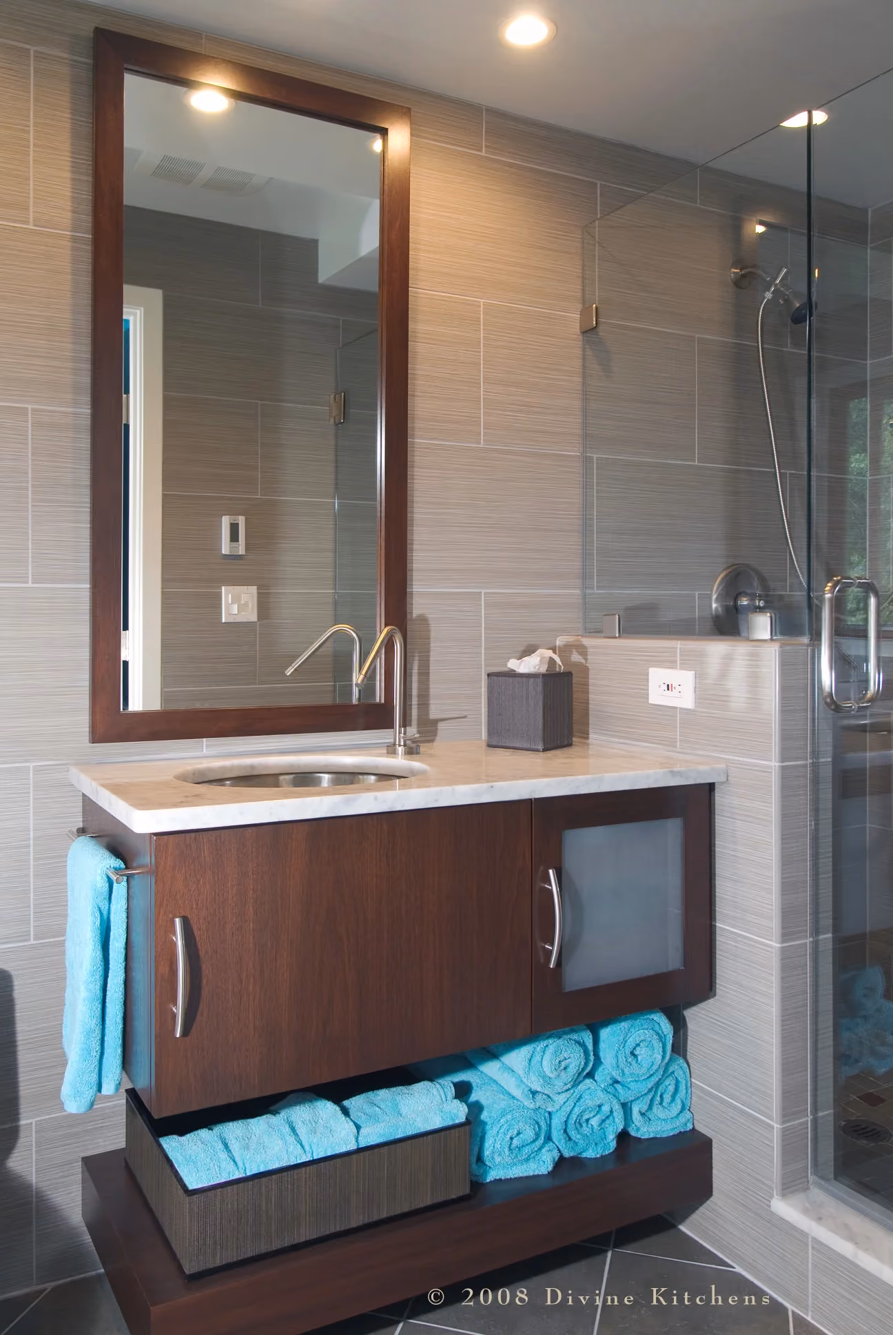 Boston Modern Transitional Colorful Guest Bathroom, by Divine Design Center (view 2)