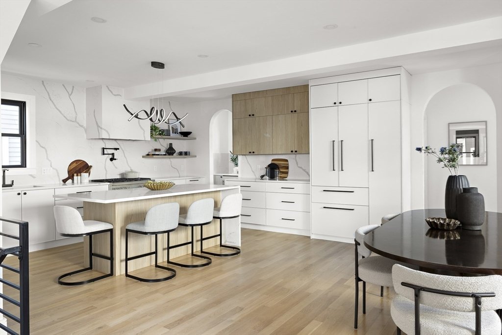 Arched, Wood-Toned Modern Kitchen in Cambridge