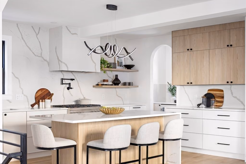Arched, Wood-Toned Modern Kitchen in Cambridge, by Divine Design Center (view 3)