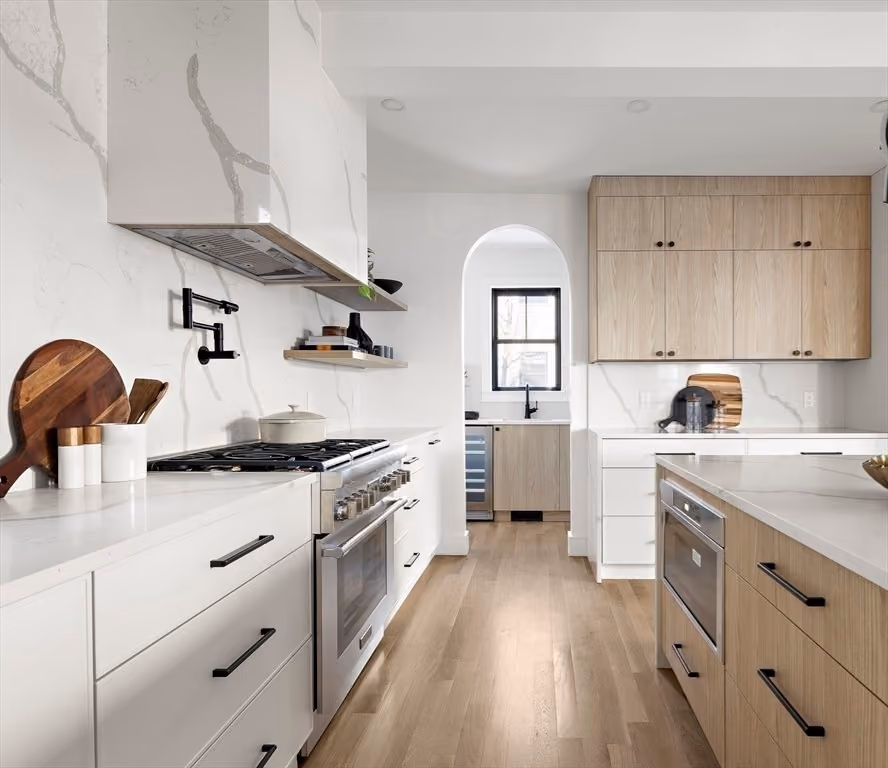 Arched, Wood-Toned Modern Kitchen in Cambridge, by Divine Design Center (view 4)