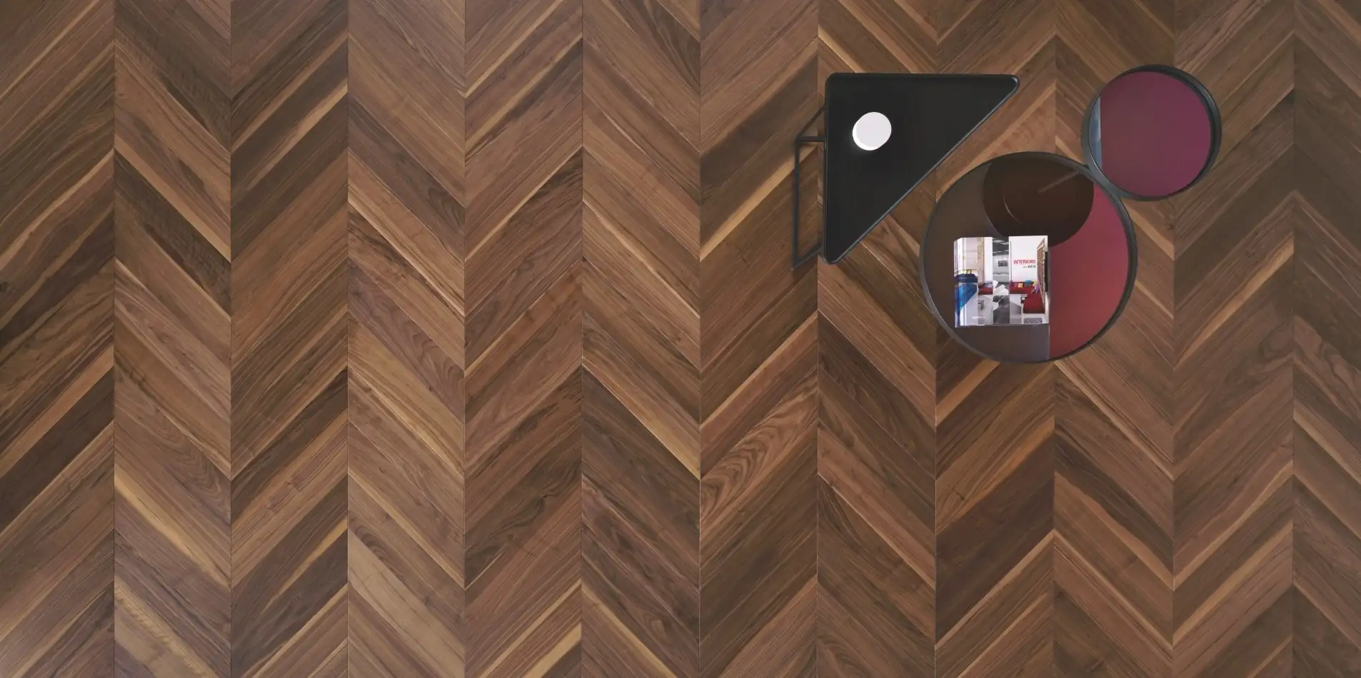 Foglie d'Oro chevron 45 degree flooring in Foscolo oak